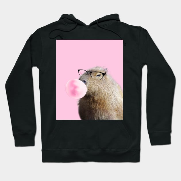 Capybara Chewing Pink Bubblegum Hoodie by Random Galaxy